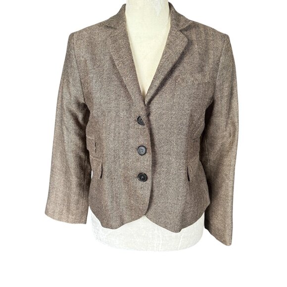Alara herringbone long sleeve collared button down wool blazer jacket size 4 - Picture 1 of 10